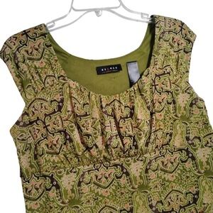 Axcess Liz Claiborne Green Brown Paisley Print‎ Sleeveless Top - L Runched bust